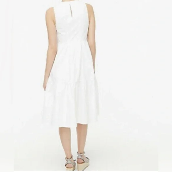 J.CREW White Sleeveless Poplin Tiered Midi Dress Size 6 - Picture 4 of 9